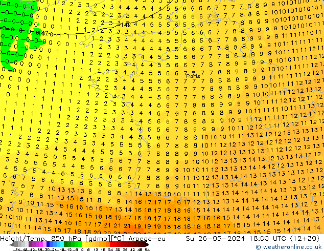 Height/Temp. 850 hPa Arpege-eu Su 26.05.2024 18 UTC