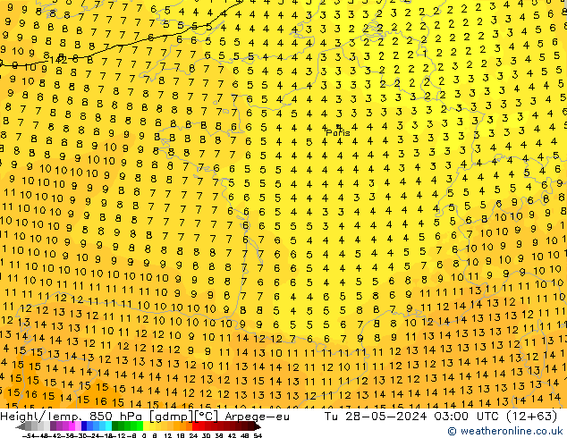 Height/Temp. 850 hPa Arpege-eu mar 28.05.2024 03 UTC