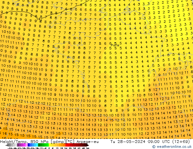 Height/Temp. 850 hPa Arpege-eu Ter 28.05.2024 09 UTC