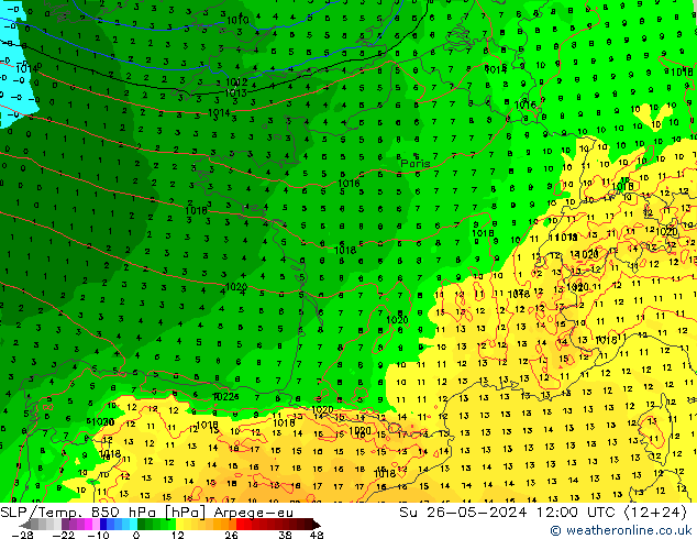 SLP/Temp. 850 hPa Arpege-eu dim 26.05.2024 12 UTC