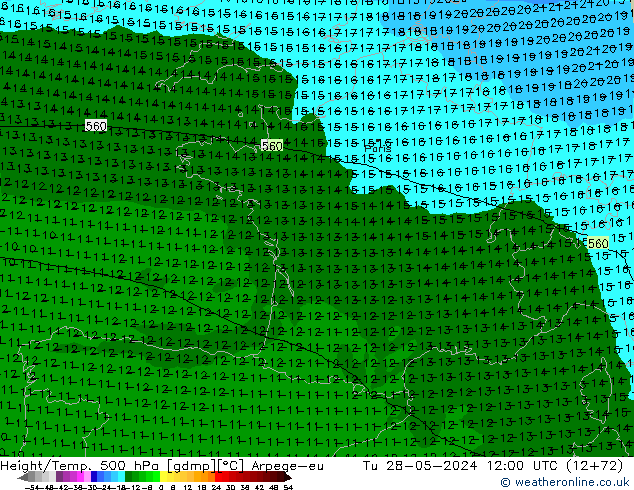 Géop./Temp. 500 hPa Arpege-eu mar 28.05.2024 12 UTC