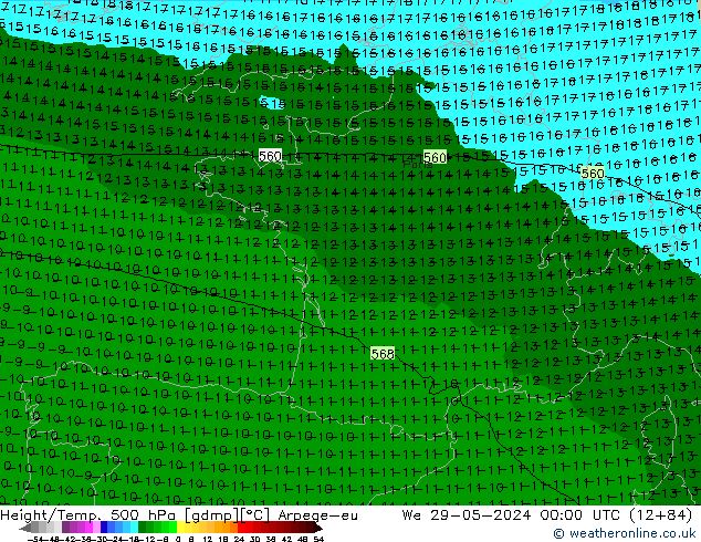 Yükseklik/Sıc. 500 hPa Arpege-eu Çar 29.05.2024 00 UTC