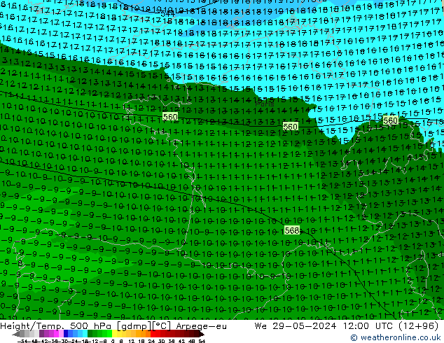 Yükseklik/Sıc. 500 hPa Arpege-eu Çar 29.05.2024 12 UTC