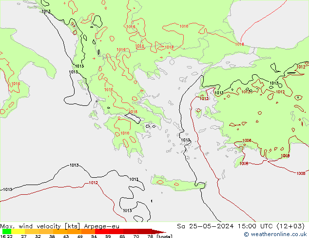 Max. wind velocity Arpege-eu сб 25.05.2024 15 UTC