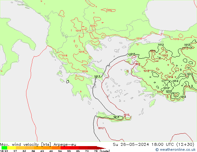 Max. wind velocity Arpege-eu nie. 26.05.2024 18 UTC