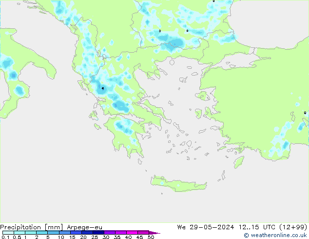 Précipitation Arpege-eu mer 29.05.2024 15 UTC