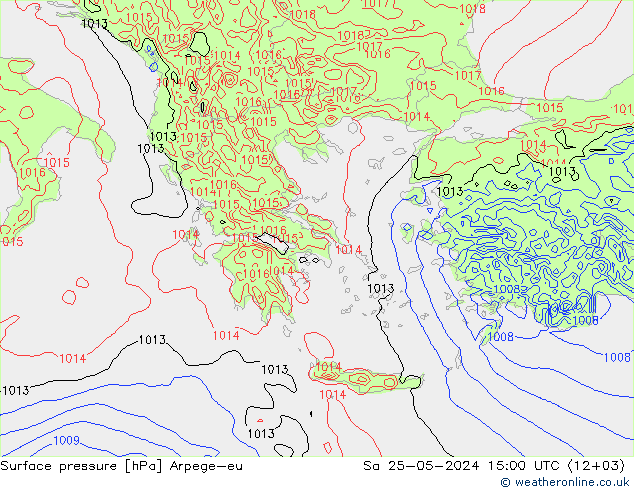 Surface pressure Arpege-eu Sa 25.05.2024 15 UTC