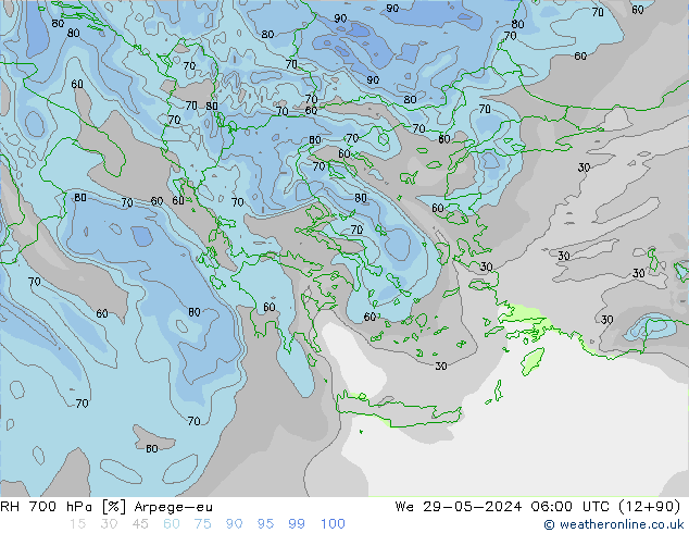 RH 700 hPa Arpege-eu  29.05.2024 06 UTC