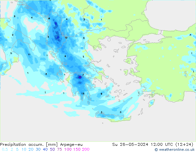 Precipitation accum. Arpege-eu Su 26.05.2024 12 UTC