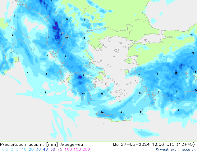 Precipitation accum. Arpege-eu Mo 27.05.2024 12 UTC