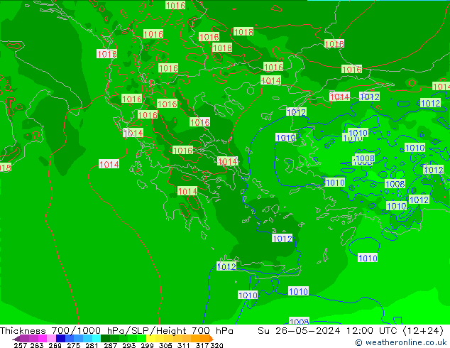 Espesor 700-1000 hPa Arpege-eu dom 26.05.2024 12 UTC