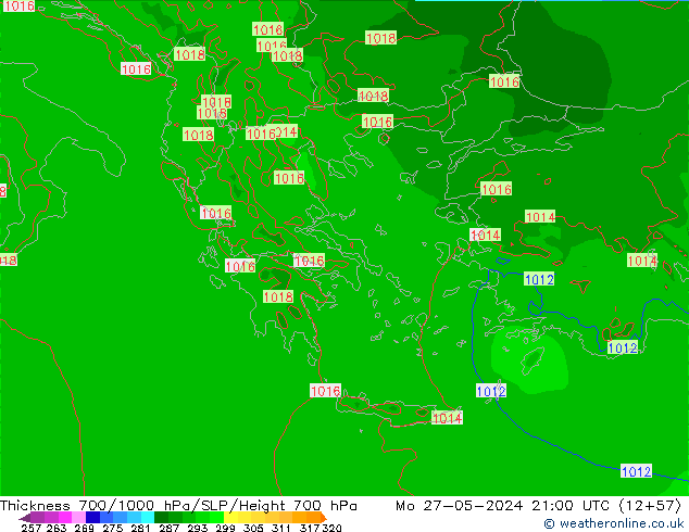 Thck 700-1000 hPa Arpege-eu Mo 27.05.2024 21 UTC