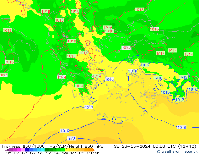 Thck 850-1000 hPa Arpege-eu  26.05.2024 00 UTC