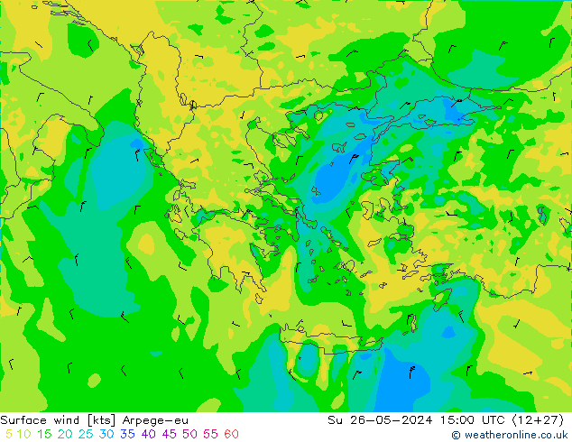 wiatr 10 m Arpege-eu nie. 26.05.2024 15 UTC