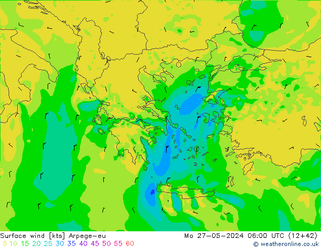 Vento 10 m Arpege-eu Seg 27.05.2024 06 UTC