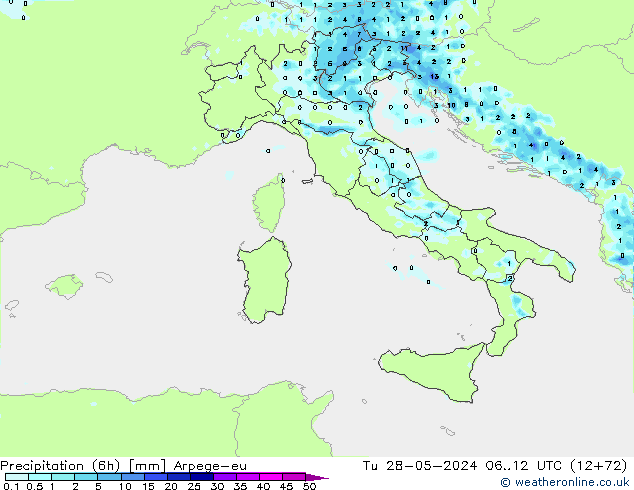 Precipitation (6h) Arpege-eu Tu 28.05.2024 12 UTC