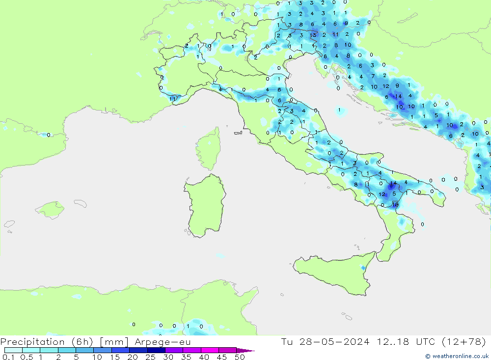 Yağış (6h) Arpege-eu Sa 28.05.2024 18 UTC