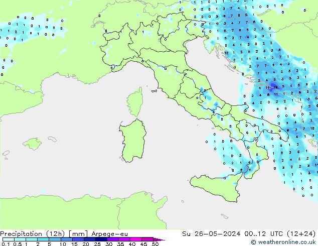 Precipitazione (12h) Arpege-eu dom 26.05.2024 12 UTC