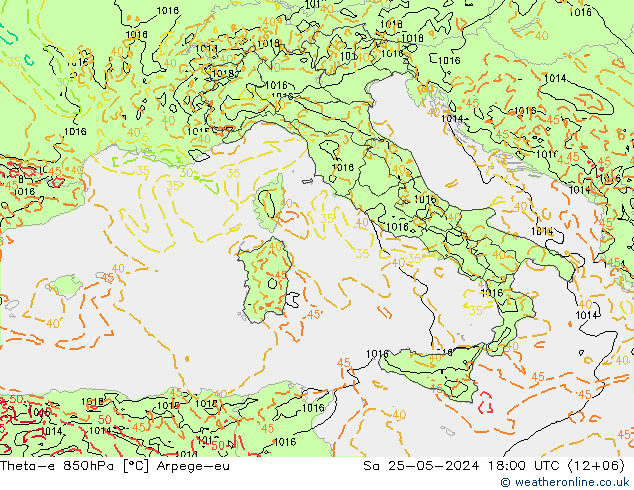 Theta-e 850hPa Arpege-eu So 25.05.2024 18 UTC