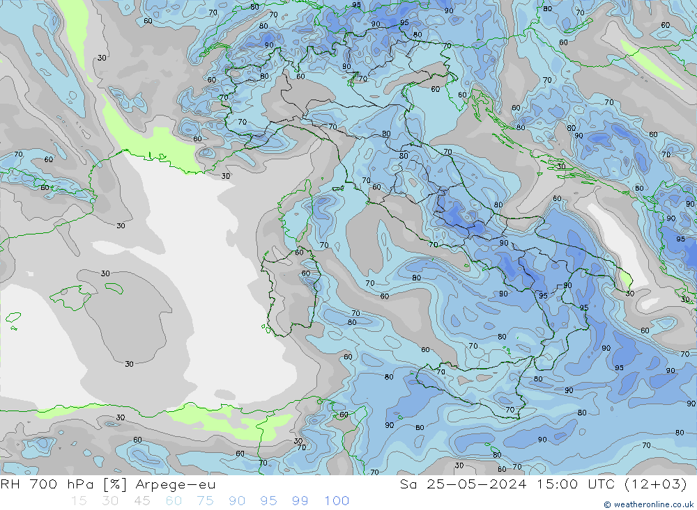 RH 700 hPa Arpege-eu So 25.05.2024 15 UTC