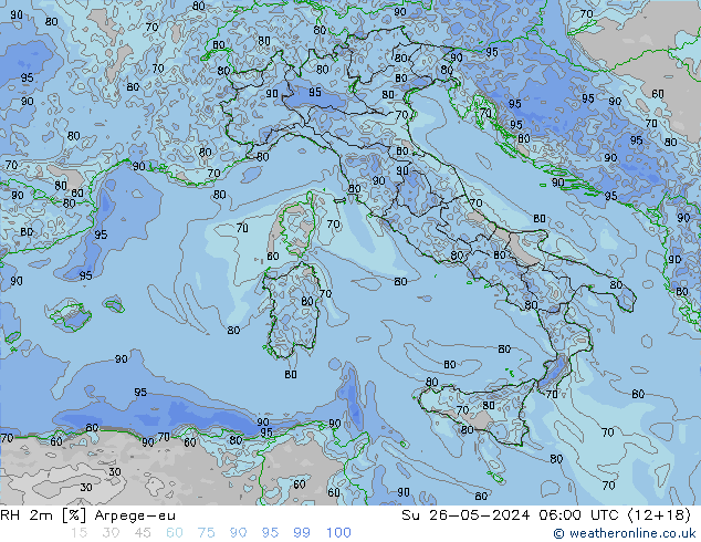 RH 2m Arpege-eu Su 26.05.2024 06 UTC