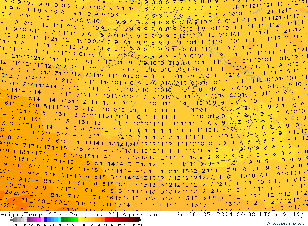 Height/Temp. 850 hPa Arpege-eu Su 26.05.2024 00 UTC