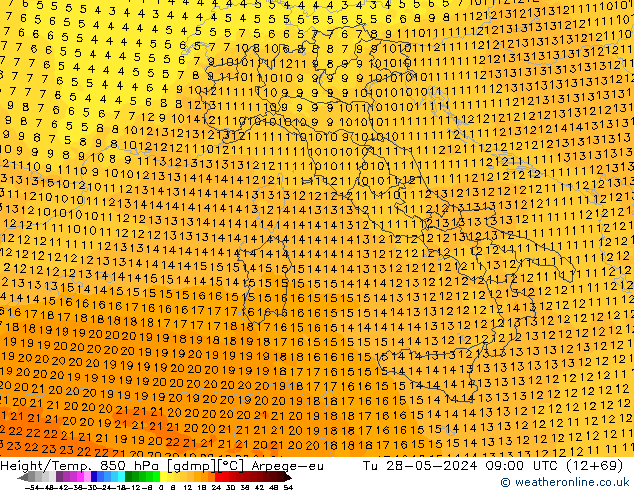 Height/Temp. 850 hPa Arpege-eu Tu 28.05.2024 09 UTC