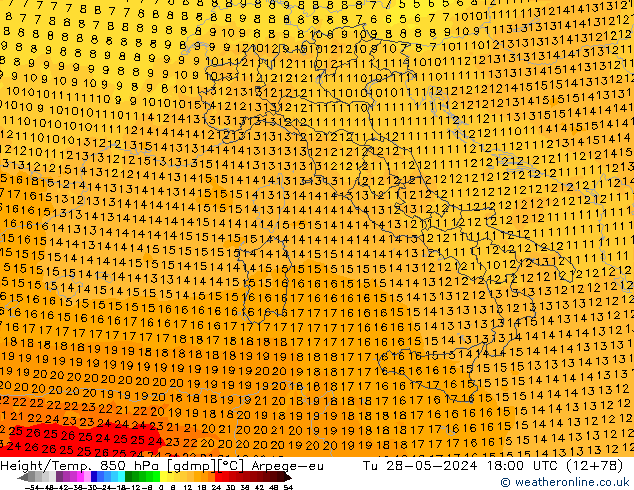 Height/Temp. 850 hPa Arpege-eu  28.05.2024 18 UTC