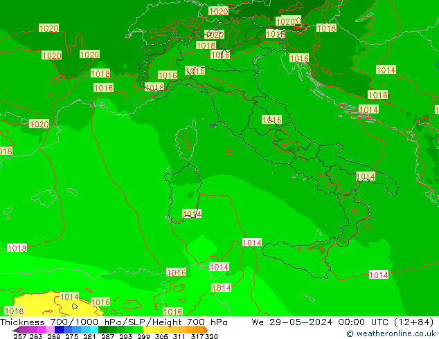 700-1000 hPa Kalınlığı Arpege-eu Çar 29.05.2024 00 UTC