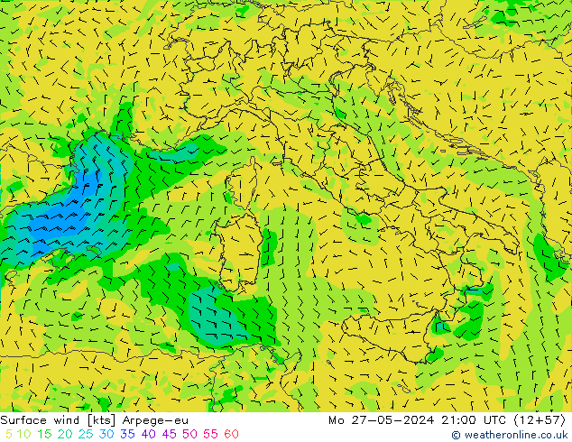 Viento 10 m Arpege-eu lun 27.05.2024 21 UTC