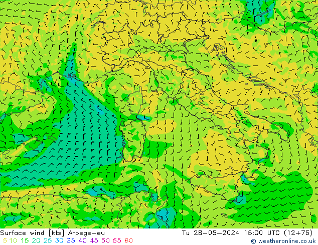 Surface wind Arpege-eu Tu 28.05.2024 15 UTC