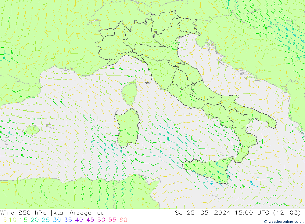 Viento 850 hPa Arpege-eu sáb 25.05.2024 15 UTC