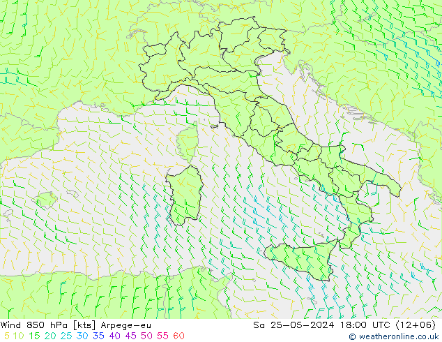 Rüzgar 850 hPa Arpege-eu Cts 25.05.2024 18 UTC