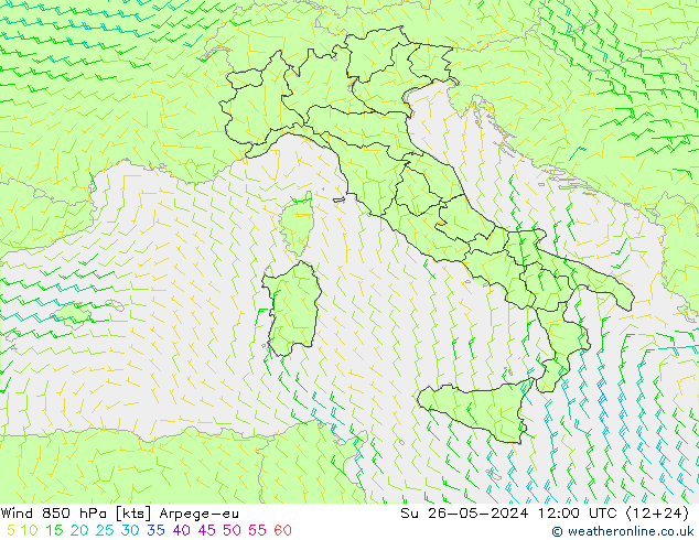 Wind 850 hPa Arpege-eu Ne 26.05.2024 12 UTC