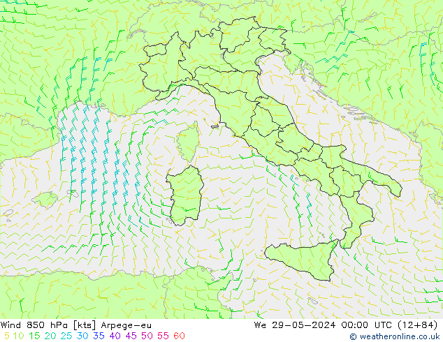 Wind 850 hPa Arpege-eu St 29.05.2024 00 UTC