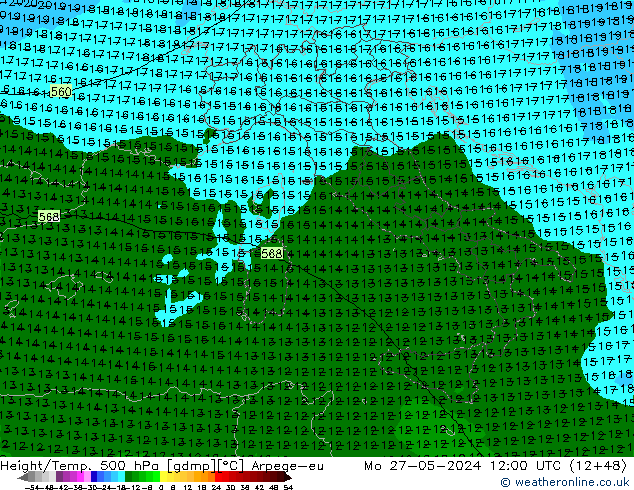 Hoogte/Temp. 500 hPa Arpege-eu ma 27.05.2024 12 UTC