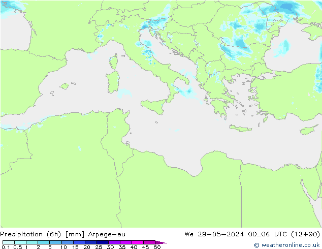 Precipitación (6h) Arpege-eu mié 29.05.2024 06 UTC