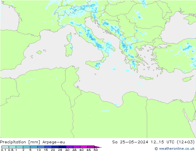 Precipitazione Arpege-eu sab 25.05.2024 15 UTC