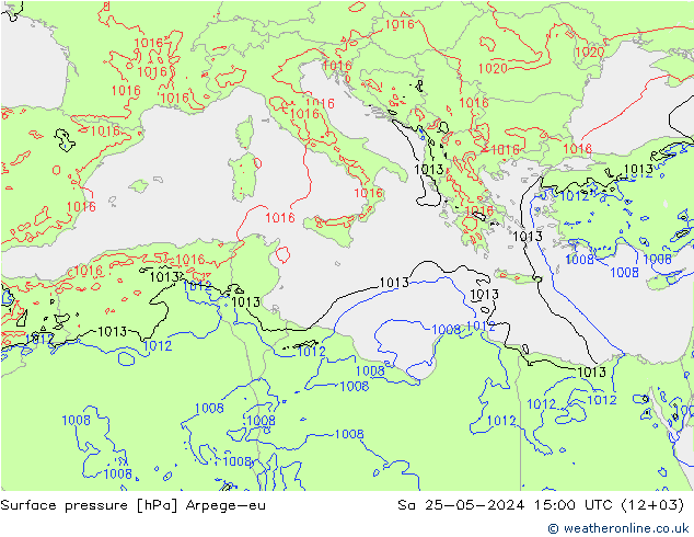 Pressione al suolo Arpege-eu sab 25.05.2024 15 UTC