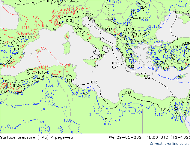 Pressione al suolo Arpege-eu mer 29.05.2024 18 UTC