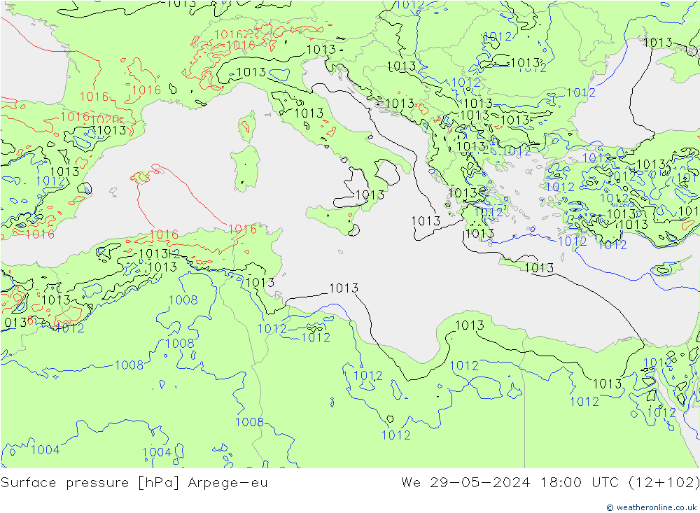 pressão do solo Arpege-eu Qua 29.05.2024 18 UTC