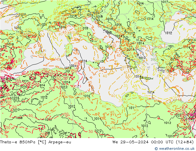 Theta-e 850hPa Arpege-eu Qua 29.05.2024 00 UTC