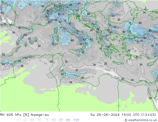 RH 925 hPa Arpege-eu sab 25.05.2024 15 UTC