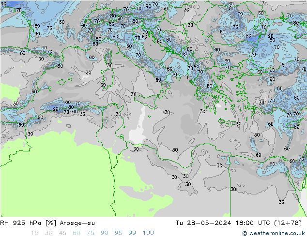 RH 925 hPa Arpege-eu Tu 28.05.2024 18 UTC