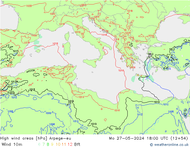 High wind areas Arpege-eu пн 27.05.2024 18 UTC