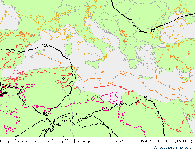 Height/Temp. 850 hPa Arpege-eu So 25.05.2024 15 UTC