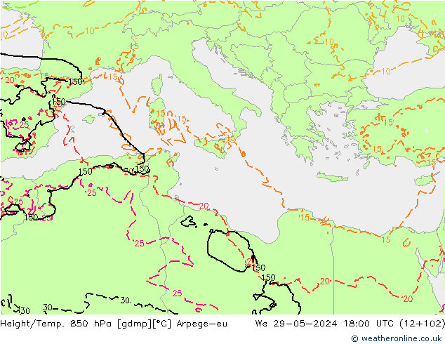 Yükseklik/Sıc. 850 hPa Arpege-eu Çar 29.05.2024 18 UTC