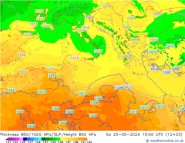 Thck 850-1000 hPa Arpege-eu sam 25.05.2024 15 UTC