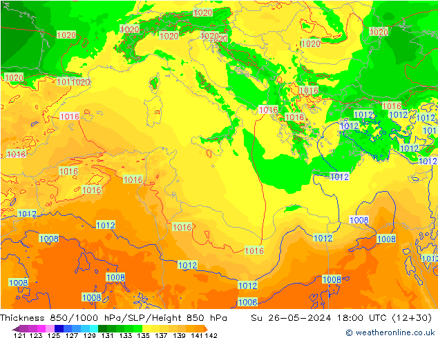 Thck 850-1000 hPa Arpege-eu dim 26.05.2024 18 UTC