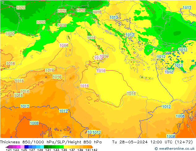 Thck 850-1000 hPa Arpege-eu Tu 28.05.2024 12 UTC